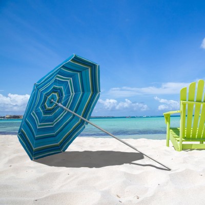 Astella 6' Green Kiwi Stripe Beach Umbrella With Nylon Printed Stripes and UV Coating   